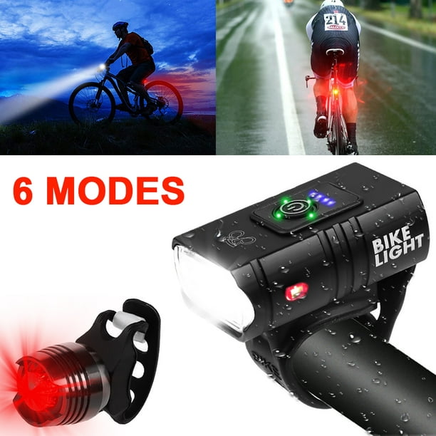Bike Light LED Set Cycling Headlight and Taillight Modes Front and Rear Light US